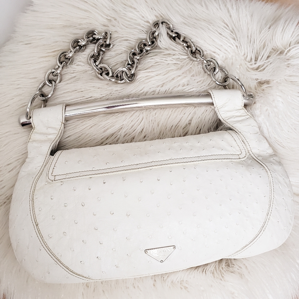RARE Prada Ostrich Bar Bag with Chain Link Strap